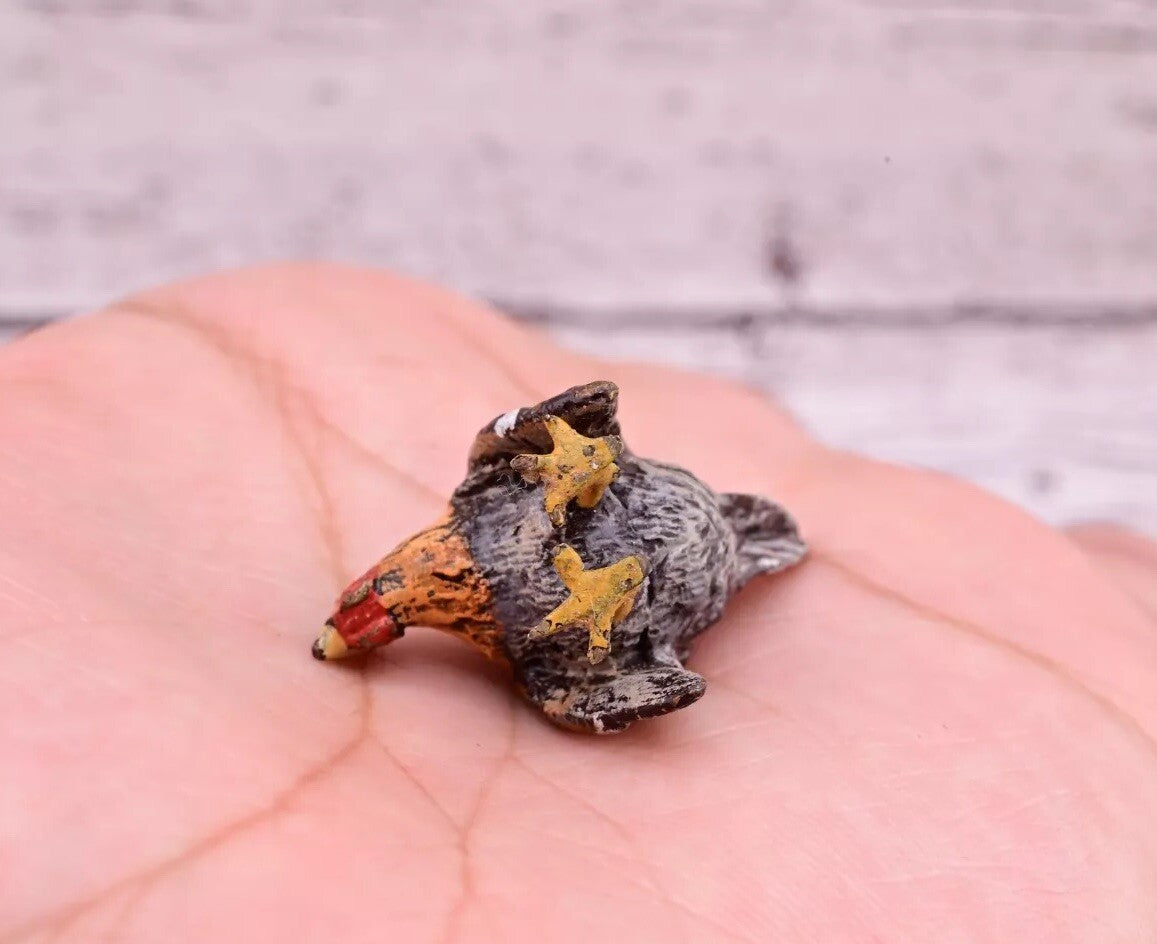 Unusual Antique Austrian Vienna Cold Painted Bronze Figure of Miniature Hen3