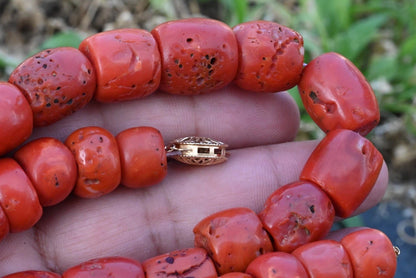 Large Natural Red Coral Barrel Beaded Necklace With 14K Clasp5