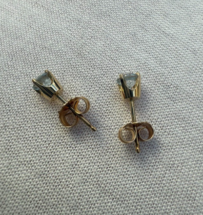 Brilliant Cut Aquamarine / Topaz Stud Earrings in 14k Yellow Gold 4