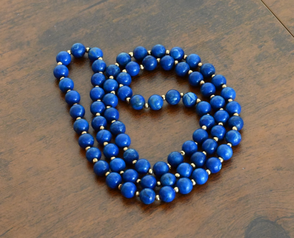 Vintage 14K Yellow Gold Spacers & Lapis Lazuli Beaded Necklace0