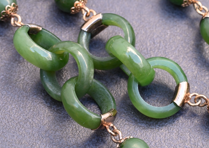 Antique / Vintage Light Spinach Natural Green Jade Devils Work Link Necklace1