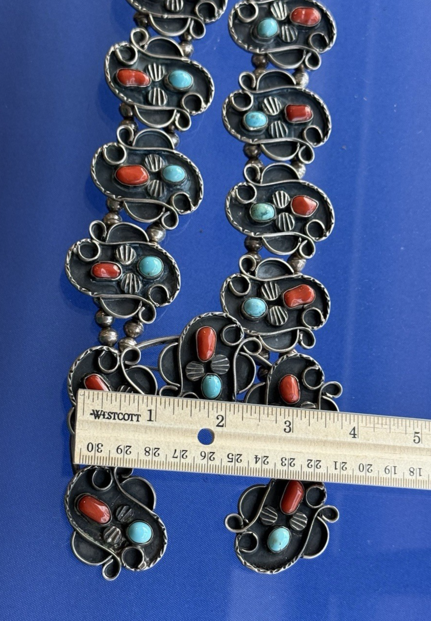 Huge Native American / Southwestern Sterling Silver Squash Blossom Necklace 304g6