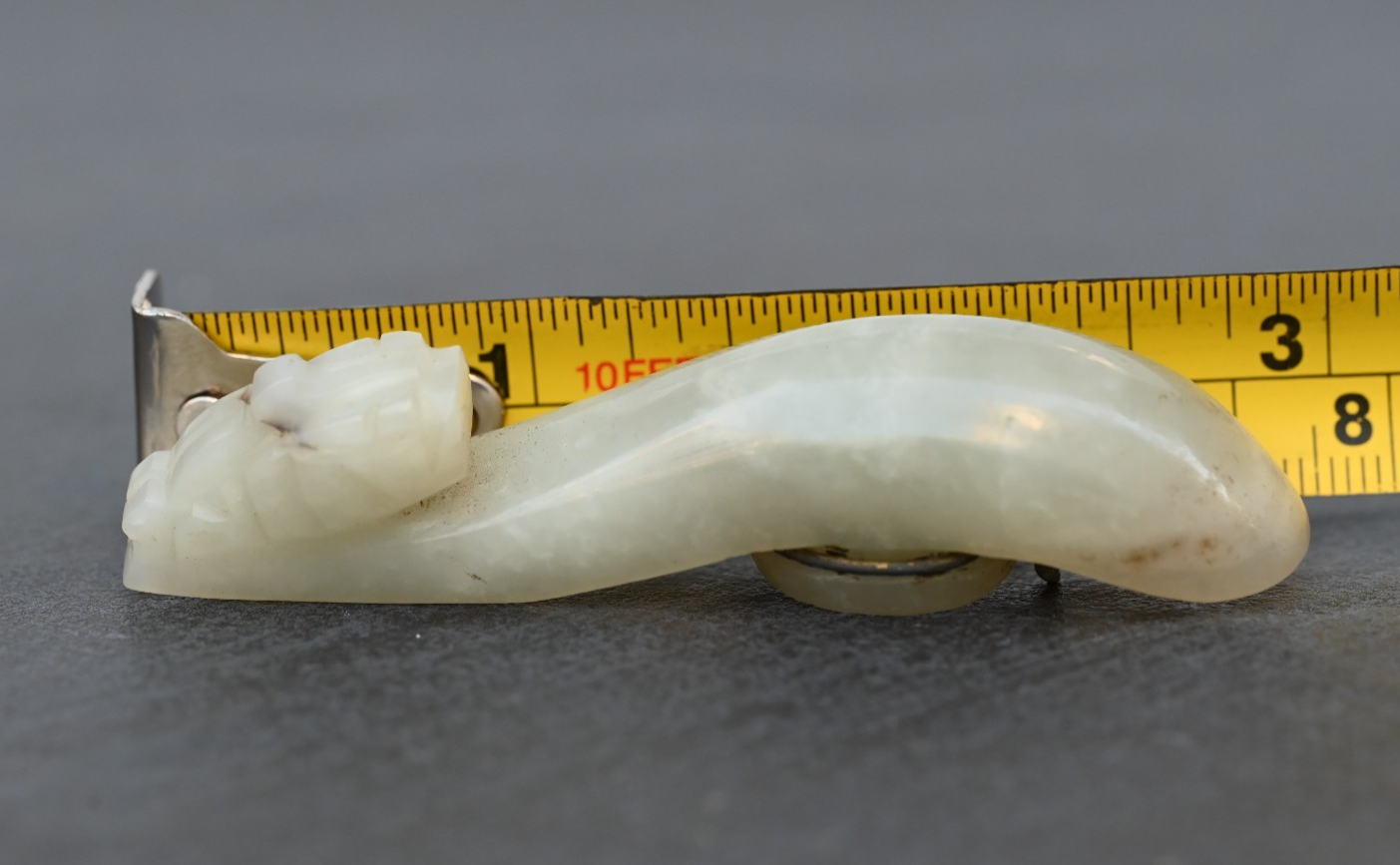 Early Antique 1900s Carved Chinese White Celadon Jade Dragon Belt Hook3