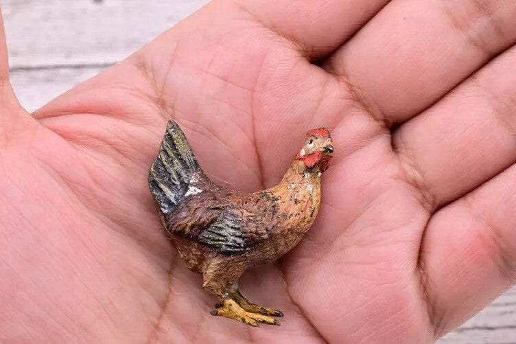 Lovely Antique Austrian Vienna Cold Painted Bronze Figure of Brown Hen Chicken8