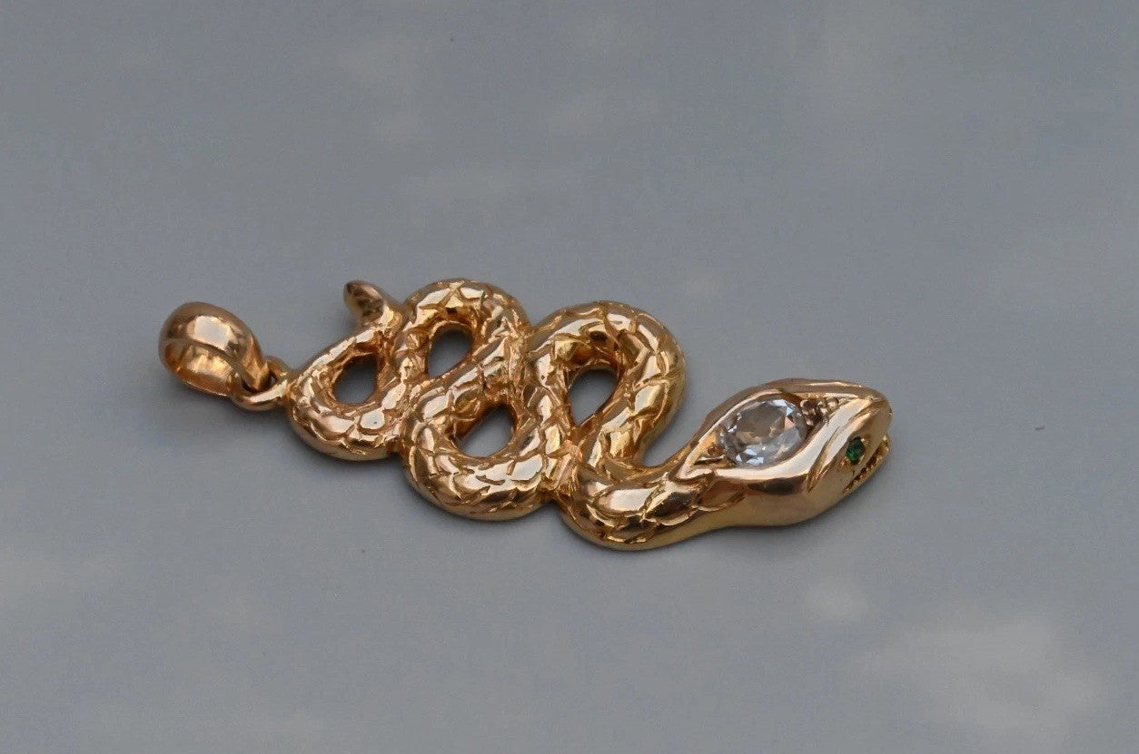 Genuine Antique Victorian 14K Yellow Gold Snake Amulet Pendant GIA Certified3