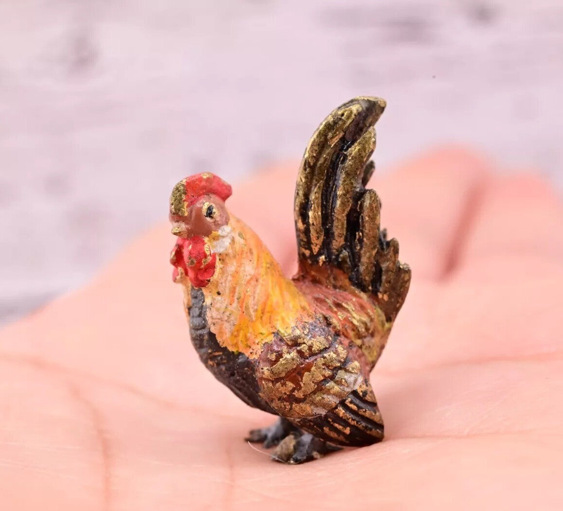 Amazing Antique Austrian Vienna Cold Painted Bronze Figure of Miniature Rooster3