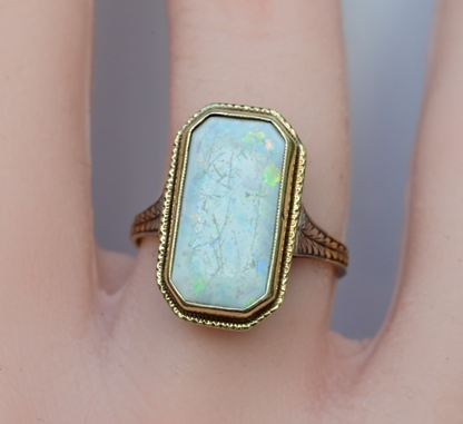 Gorgeous Antique 1900s Large Natural Opal Ring Set in 14K Yellow Gold5