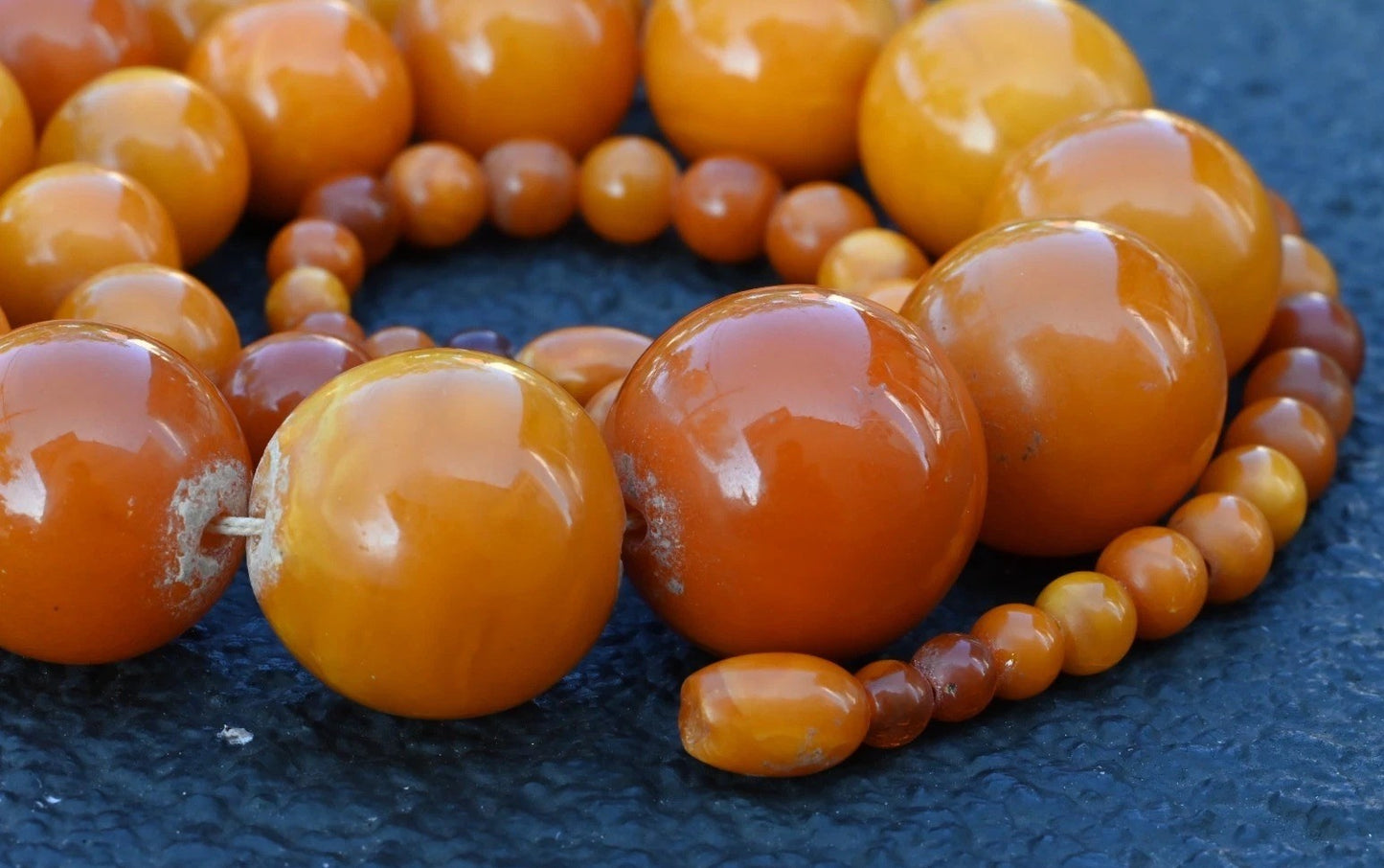 Early Vintage Natural Baltic Butterscotch Amber Necklace W/ Round Sphere Beads3