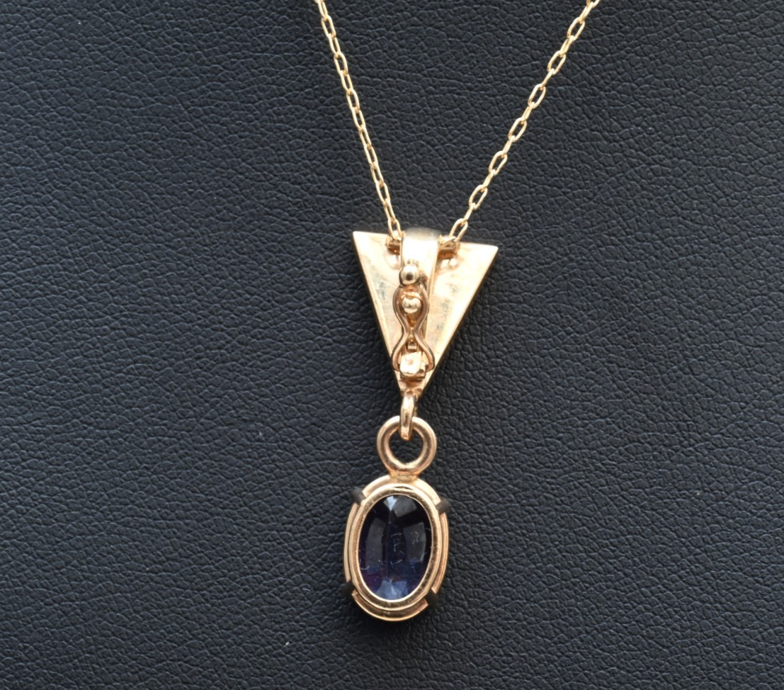 Stunning Natural 2 ct Tanzanite & Opal Inlaid 14K Yellow Gold Pendant1