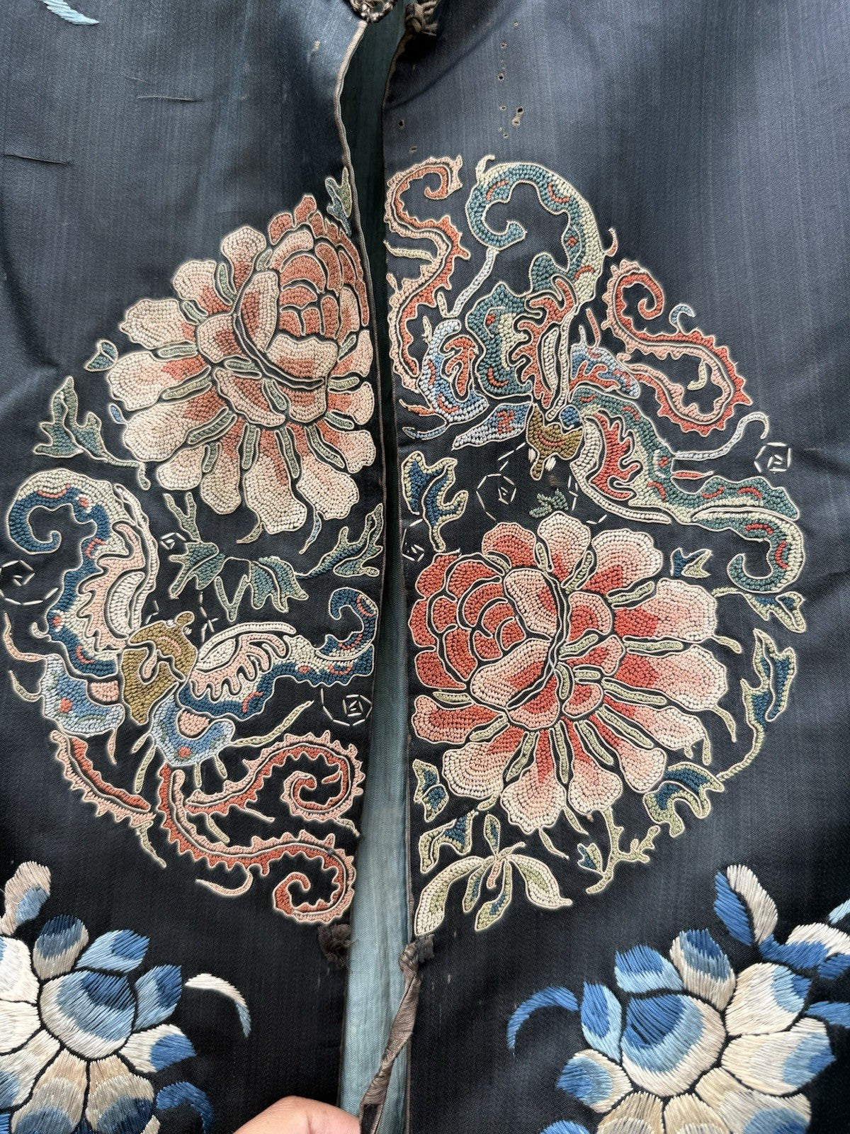 Early Antique Qing Dynasty Chinese Silk Embroidery Robe Butterflies & Flowers19