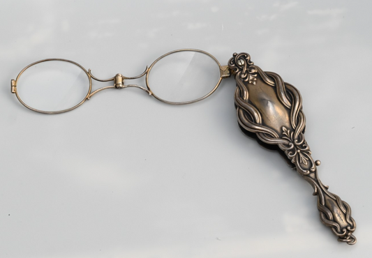 Antique Victorian Art Nouveau Sterling Silver Lorgnette With Repousse Handle0