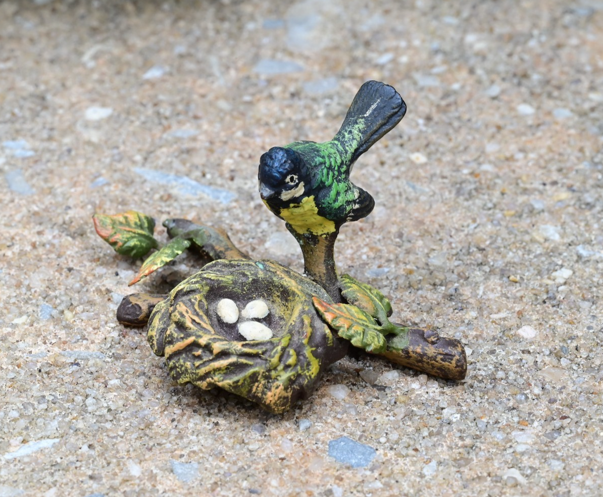 Antique Austrian Vienna Cold Painted Bronze Figure of Songbird Nest Watching4
