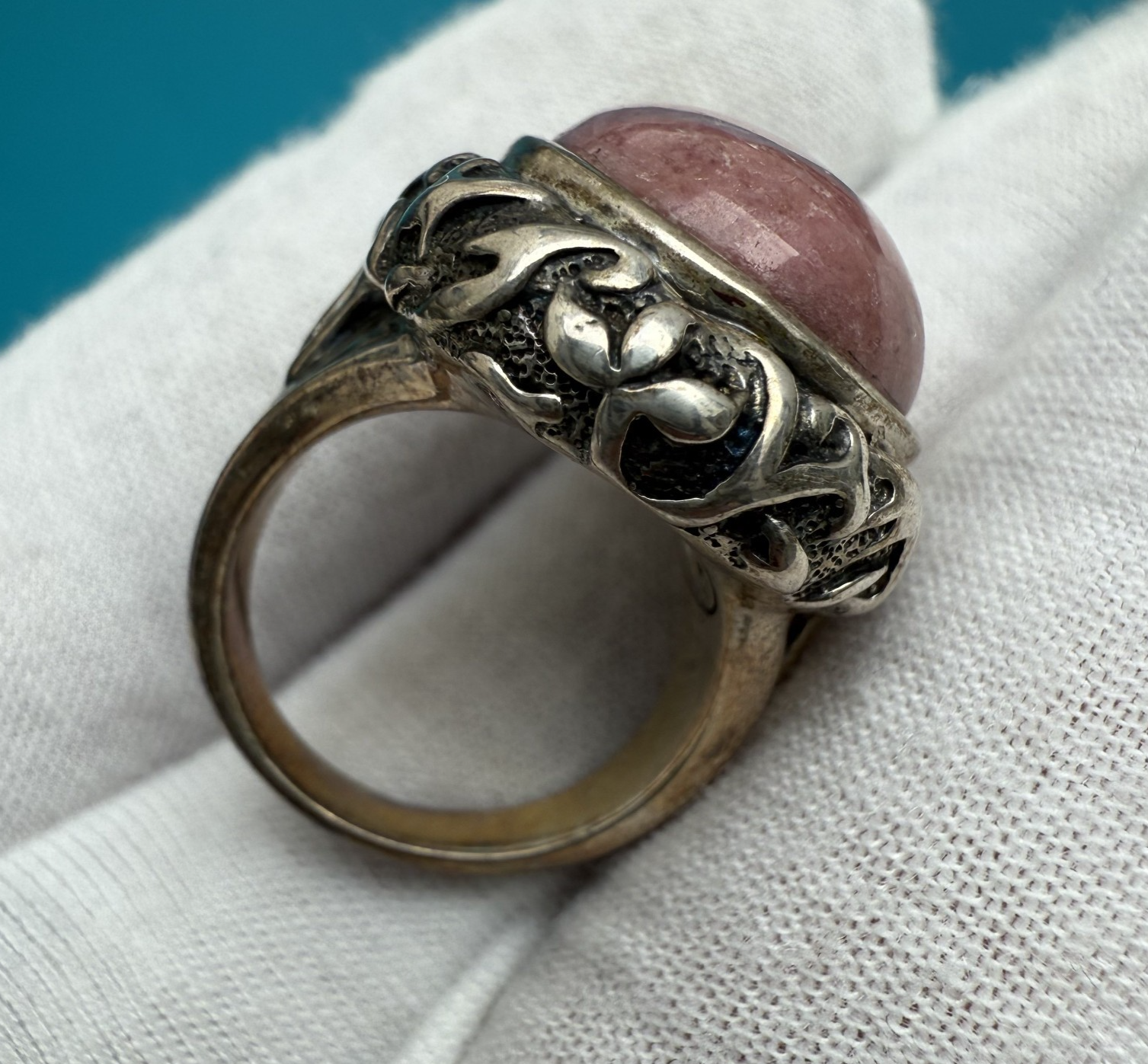 Unique Vintage Oval Shaped Thulite 925 Sterling Silver Ring by Jean Lin3