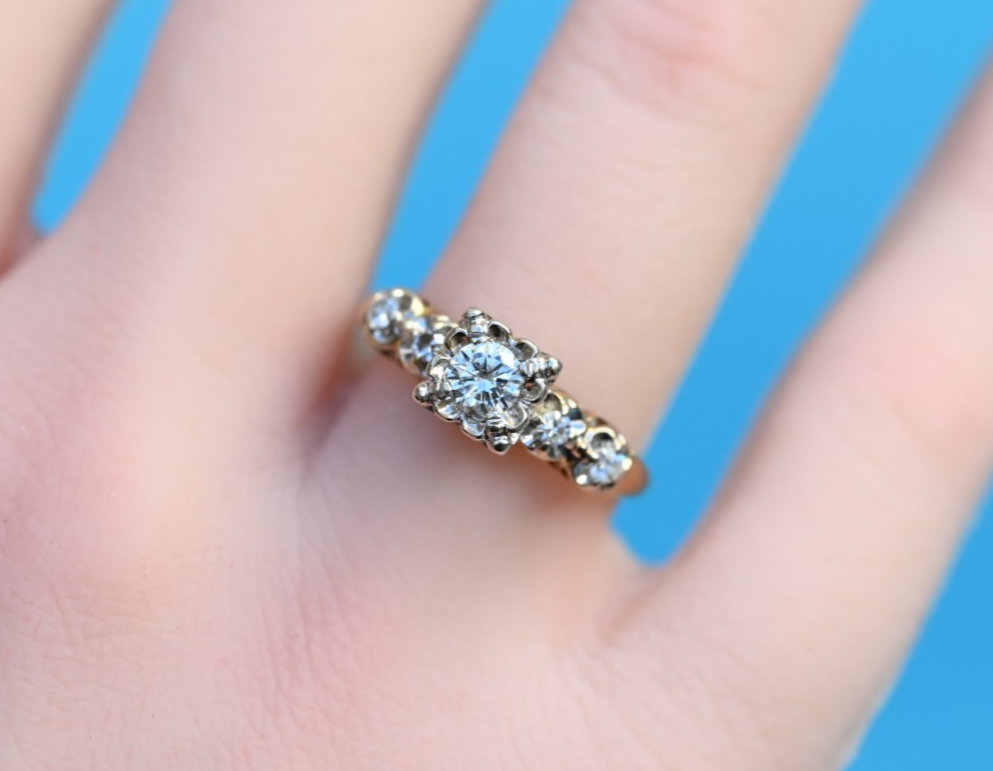 Superb Antique Early 1900s Natural Diamond & 14k Yellow Gold Ring0