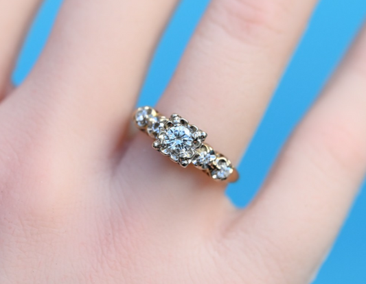 Superb Antique Early 1900s Natural Diamond & 14k Yellow Gold Ring0