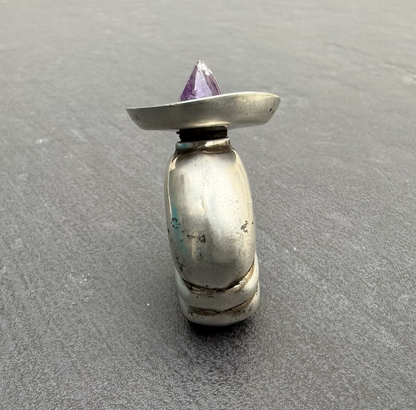 Awesome Vintage Mexico Sterling Silver Siesta Man Perfume Bottle w/ Amethyst Top2