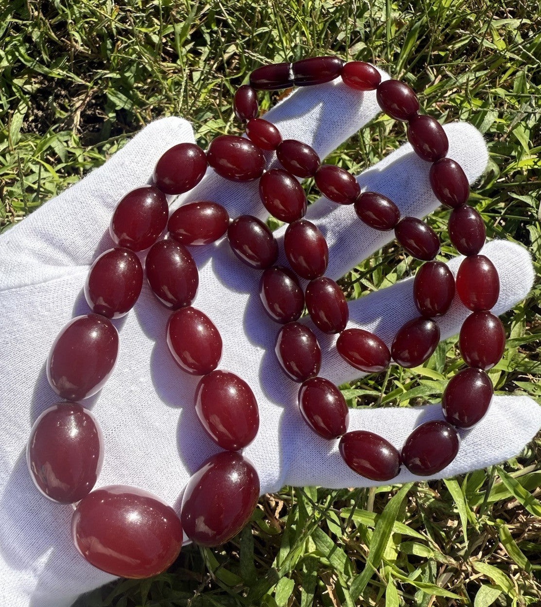 Antique Cherry Amber Beaded Necklace 90 Grams0