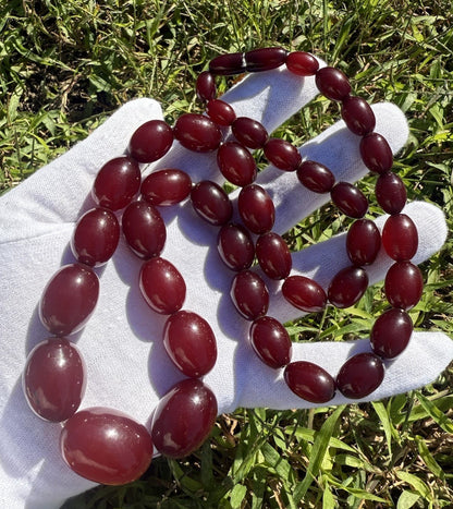 Antique Cherry Amber Beaded Necklace 90 Grams0