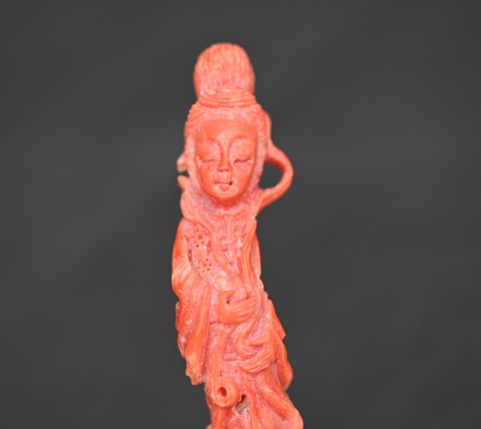 Gorgeous Antique 1900s Natural Carved Coral of Beautiful Woman0