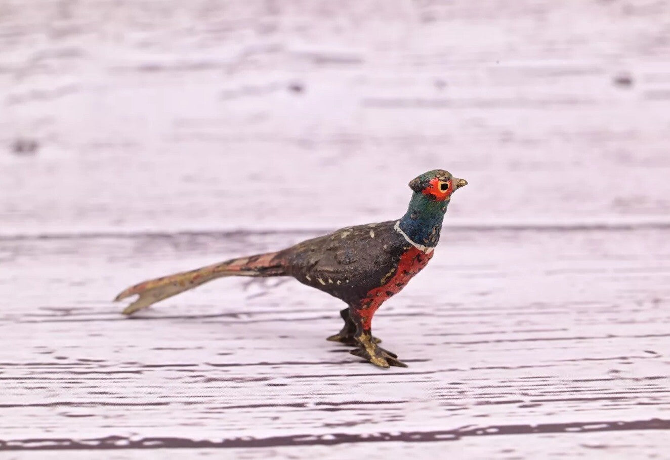 1900s Antique Austrian Vienna Cold Painted Bronze Figure of Tiny Pheasant3