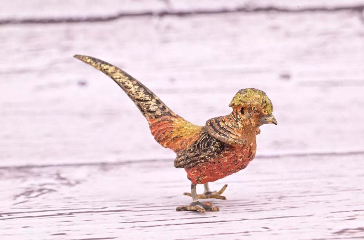 Gorgeous Antique Austrian Vienna Cold Painted Bronze Figure of Little Pheasant6