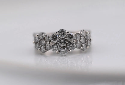 Gorgeous 14K White Gold 2TW Diamond Cluster Ring in Triple Flower Design12