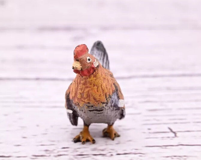 Rare Antique Austrian Vienna Cold Painted Bronze Figure of Super Tiny Brown Hen8