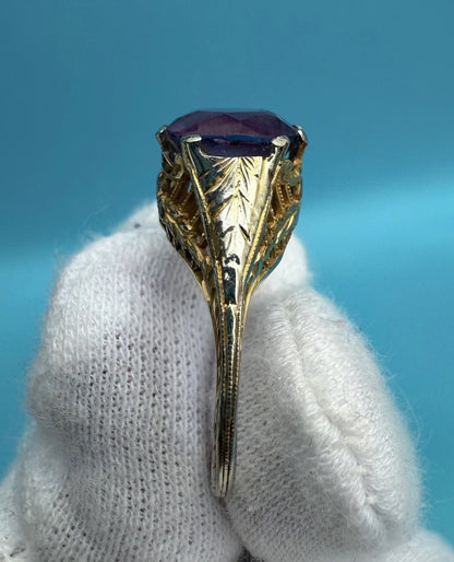 Awesome Antique Edwardian / Art Deco 1900s 14k Yellow Gold Filigree Ring 2