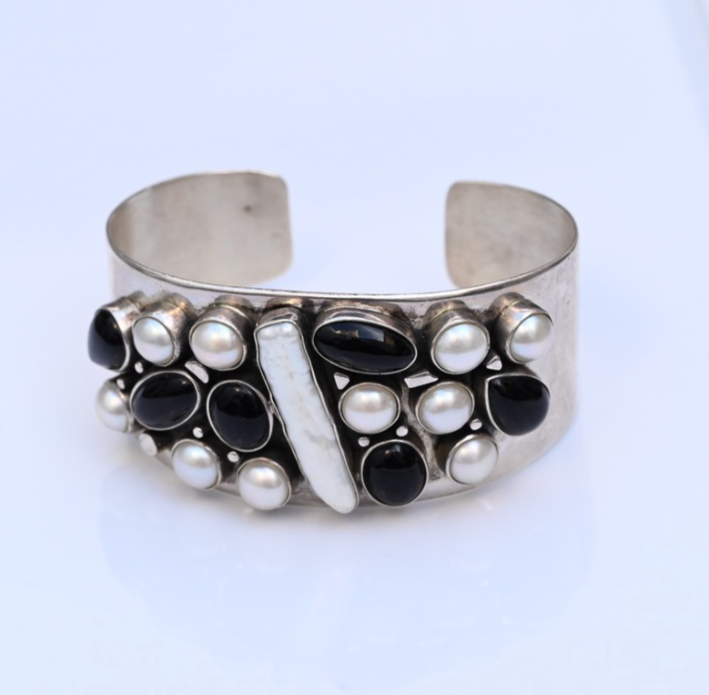 Jay King Desert Rose Trading Sterling Silver Cuff Bracelet with Onyx & Pearls6