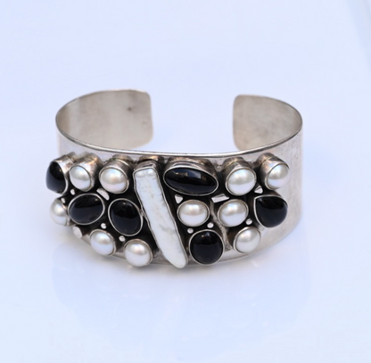 Jay King Desert Rose Trading Sterling Silver Cuff Bracelet with Onyx & Pearls6