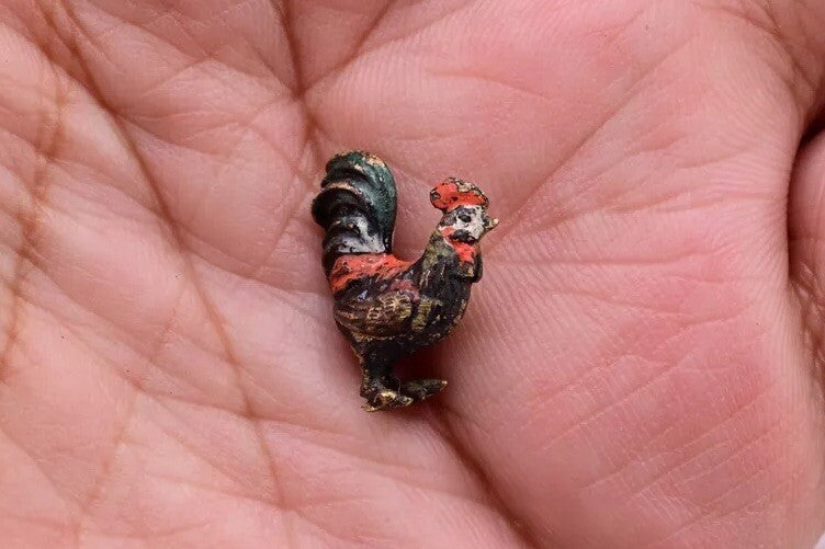 Very Tiny Antique Austrian Vienna Cold Painted Bronze Figure of Miniature Roost4
