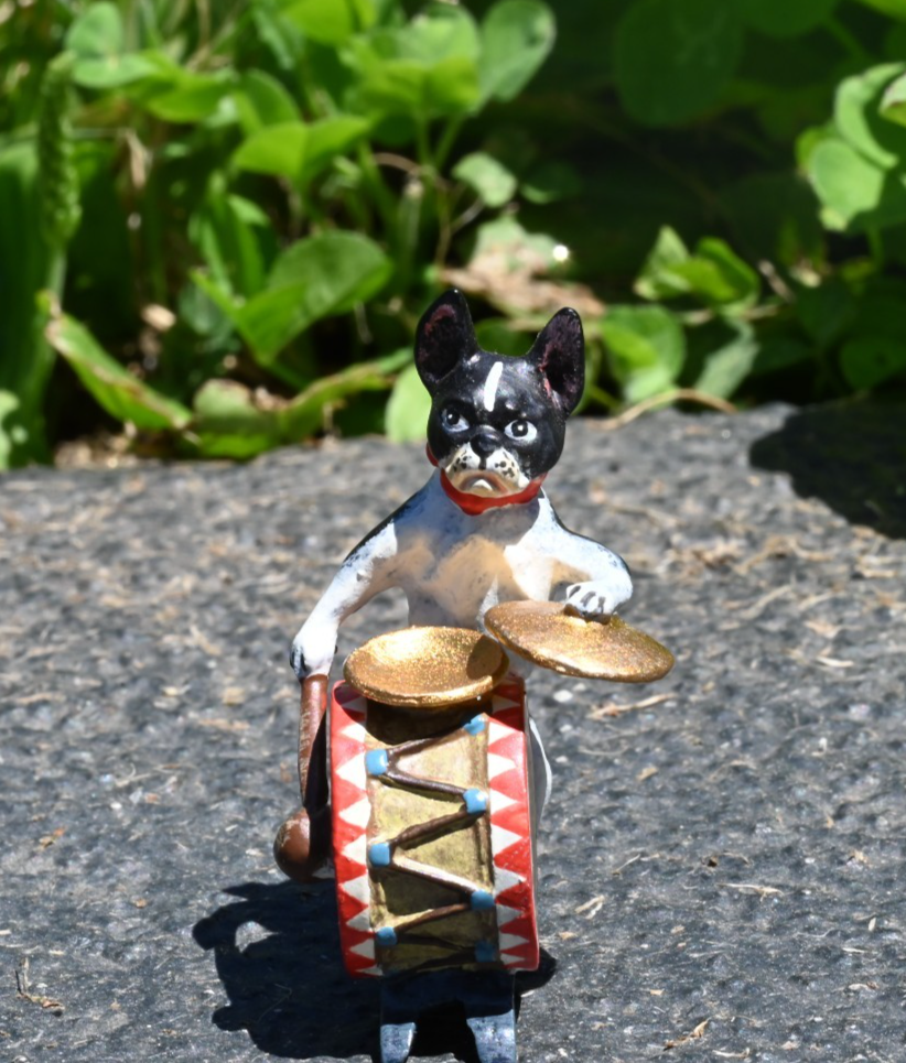 Fun Austrian Vienna Cold Painted Bronze Figure of Boston Terrier Playing Drums5