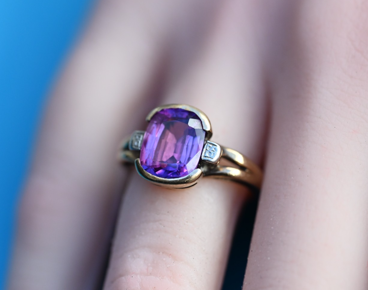 Simple Yet Elegant Antique 10k Yellow Gold Ring w/ Lab Created Purple Sapphire3