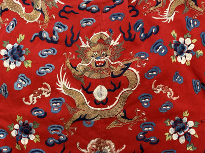 Antique Qing Dynasty Chinese Silk Embroidery Red Dragon Winter Robe8