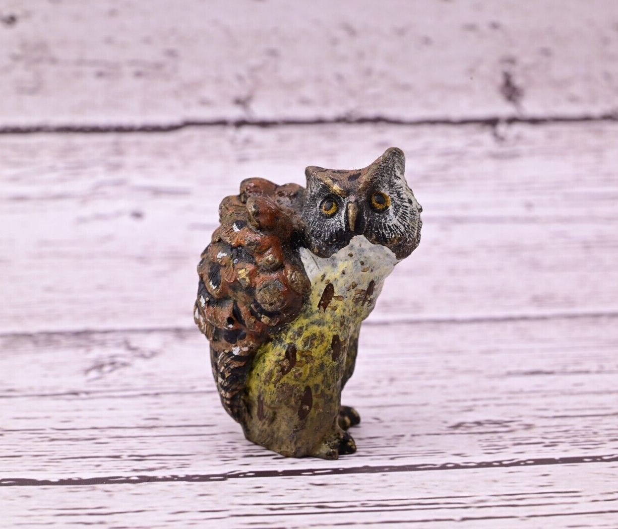 Well Detailed Antique Austrian Vienna Cold Painted Bronze Figure of Owl0