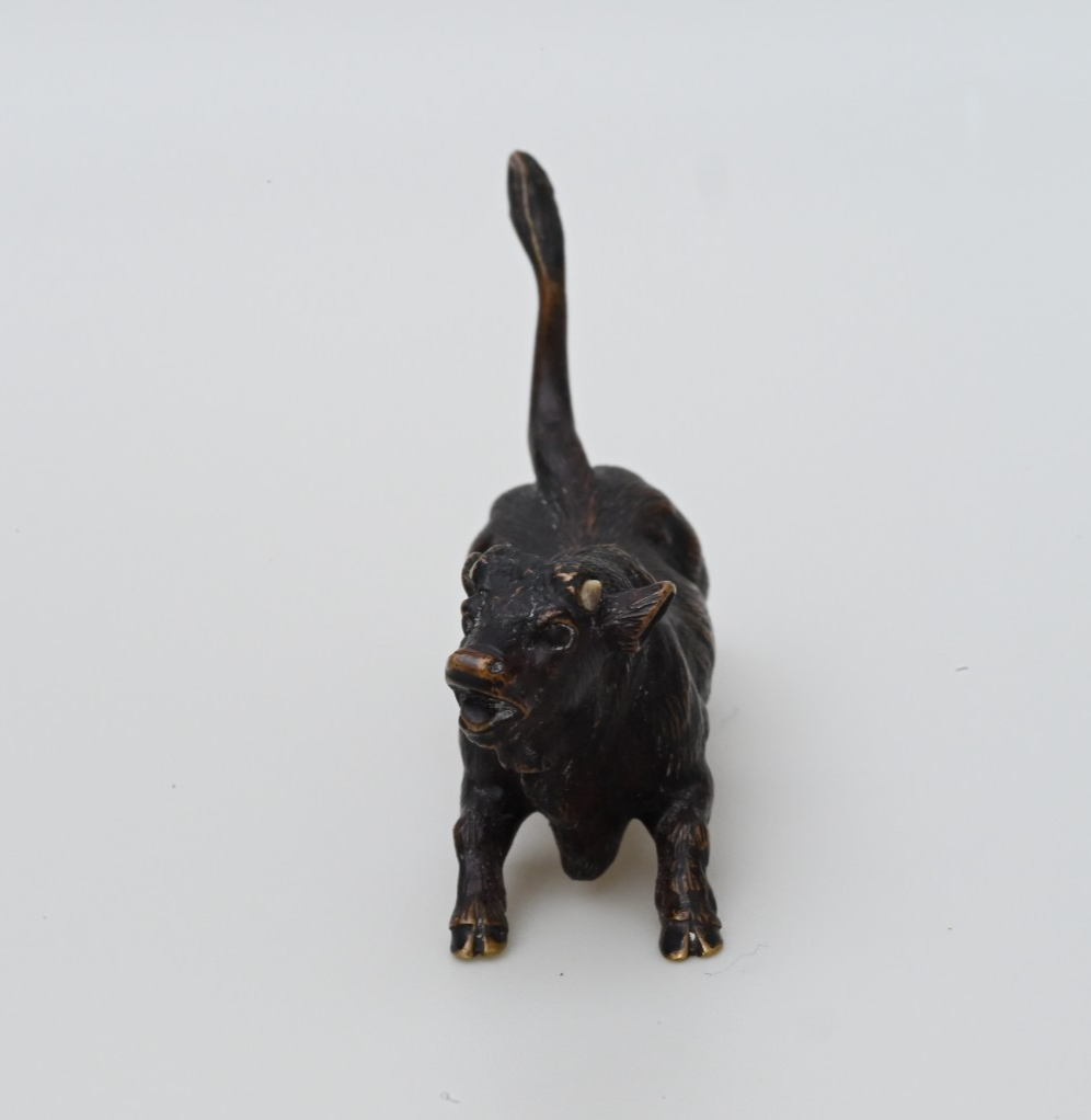 Original Antique Austrian Vienna Cold Painted Bronze Figure Running Black Bull1
