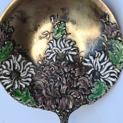 Antique William Durgin Co. Enameled Chrysanthemum Sterling Silver Serving Spoon2