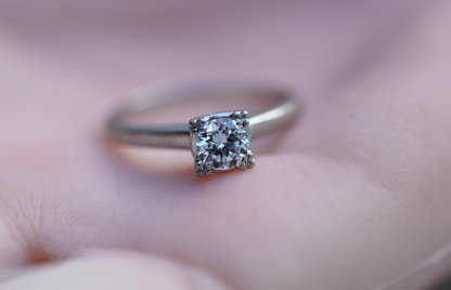 Early Vintage Platinum Engagement Ring Solitaire Diamond .40 ct by Prism- Lite7
