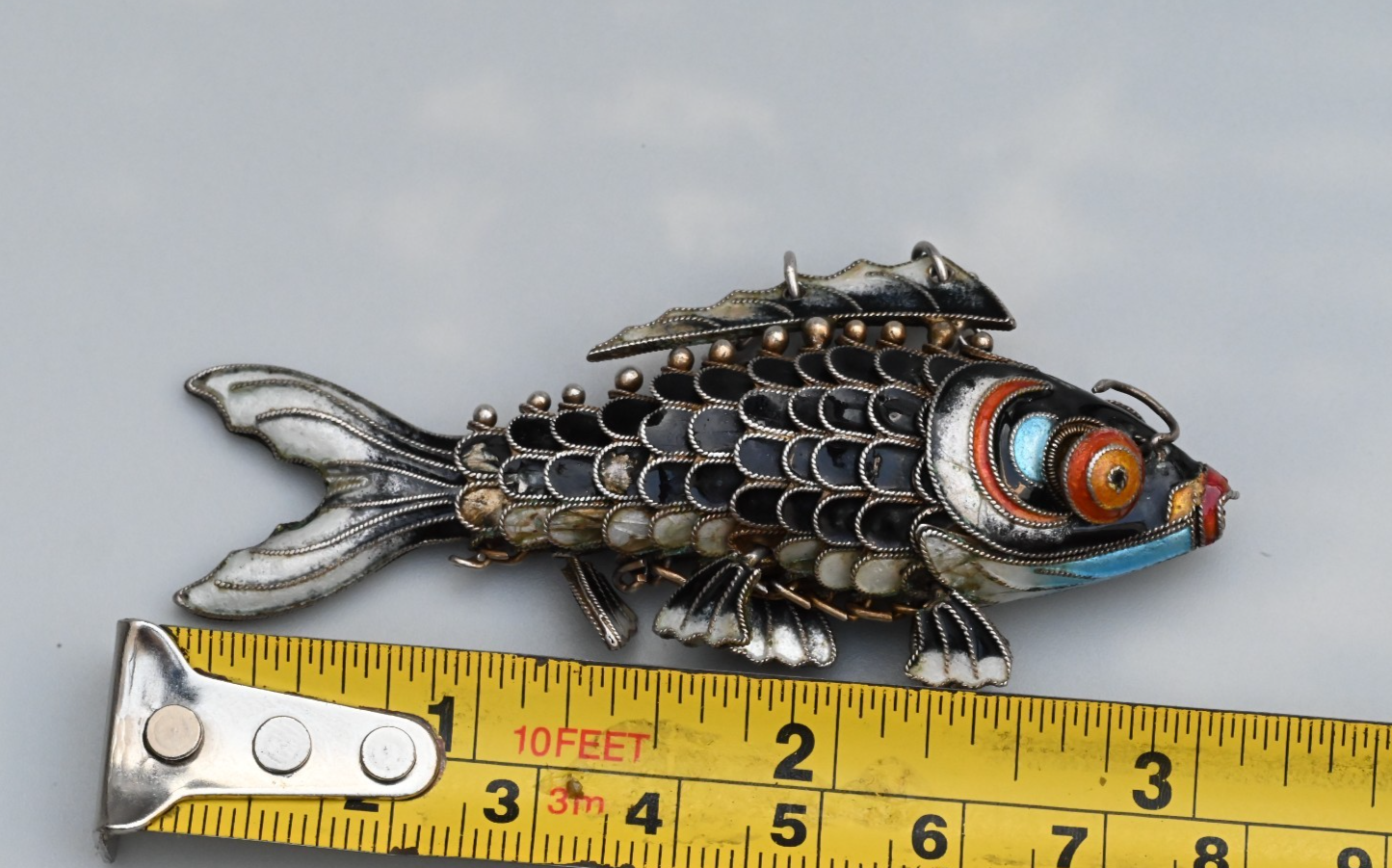 Vintage Chinese Export Silver and Cloisonné Enamel Articulated Fish Pendant6