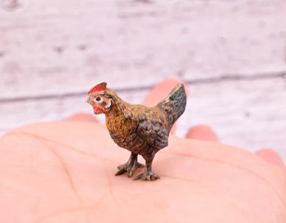 Well Detailed Antique Austrian Vienna Cold Painted Bronze Figure of Small Hen1