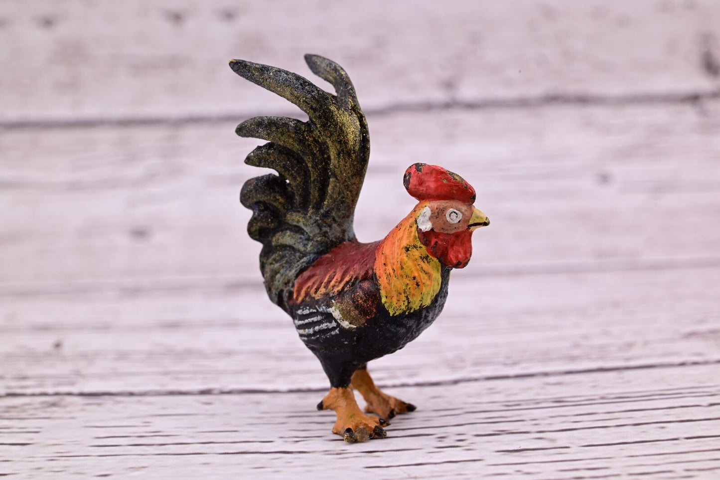 Superb Antique Austrian Vienna Original Bronze Finish Figure of Colorful Rooster2