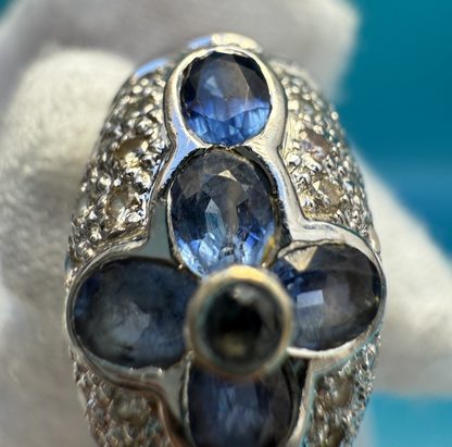 Amazing Vintage 18K White Gold Ring with Natural Blue Sapphires & Diamonds7