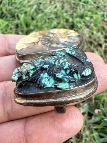 Southwestern Style Sterling Silver Pendant W Ammonite Fossil & Carved Turquoise8