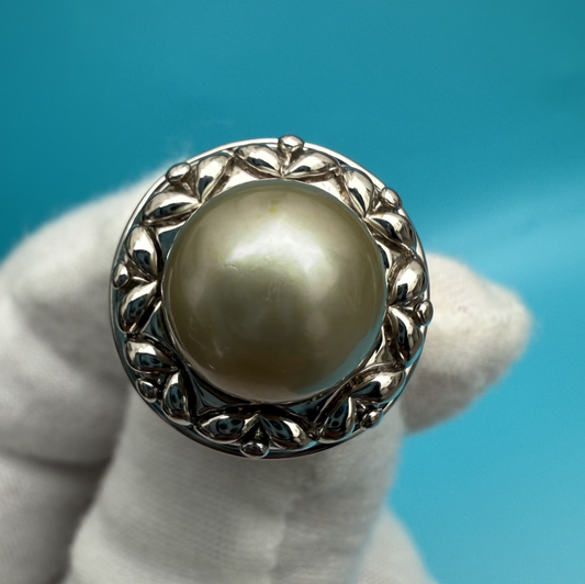 Vintage Honora Pearl & 925 Sterling Silver Ring0