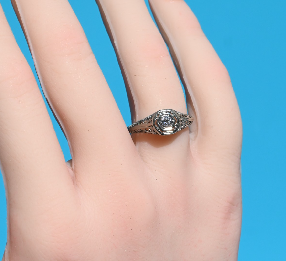 Gorgeous Antique Art Deco Period Early 20th Century Diamond 14K WG Filigree Ring6