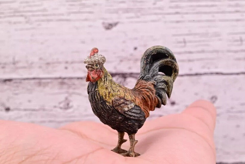 Original & Beautiful Antique Austrian Vienna Cold Painted Bronze of Rooster4