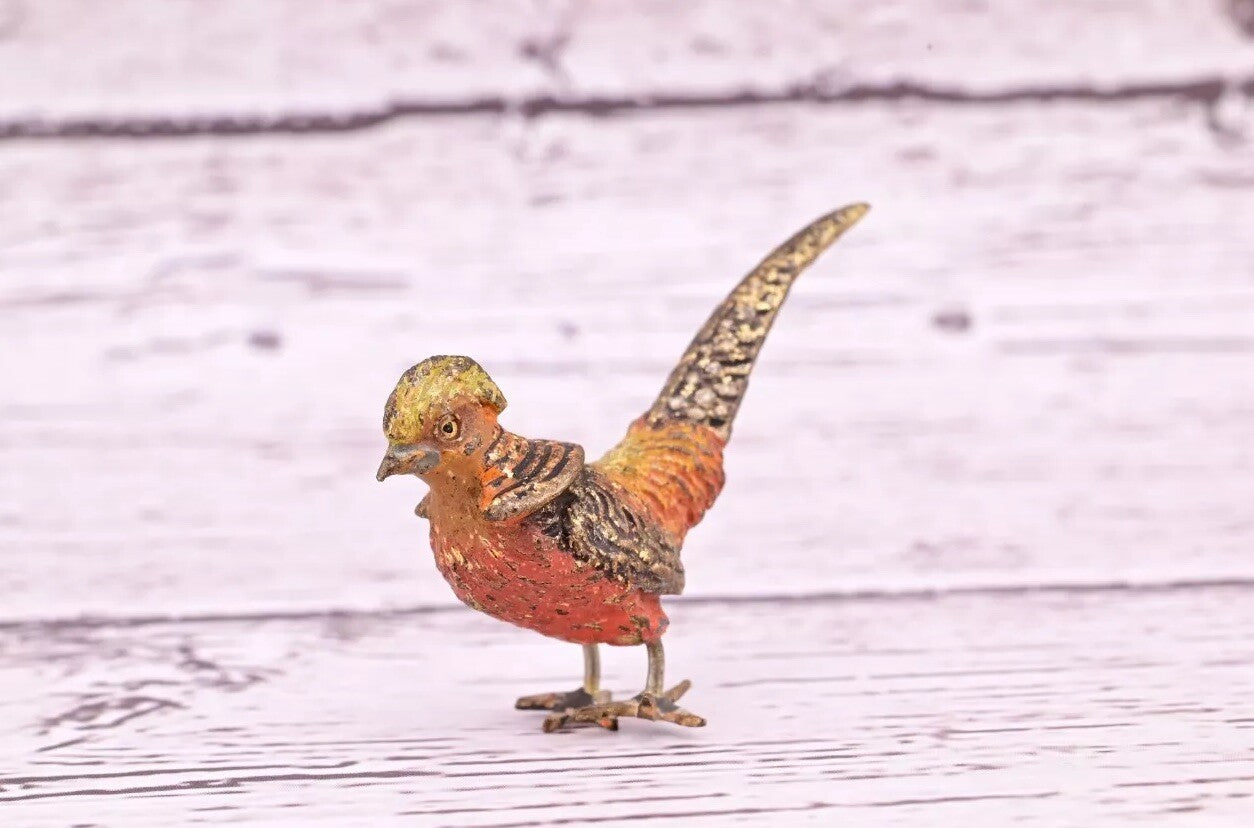 Gorgeous Antique Austrian Vienna Cold Painted Bronze Figure of Little Pheasant4