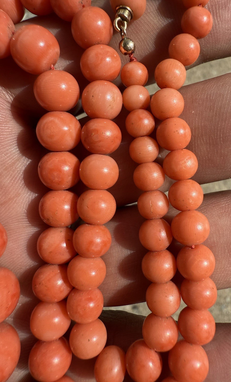 Gorgeous Natural Italian Light Red Round Coral Beaded Necklace With Gold Clasp11