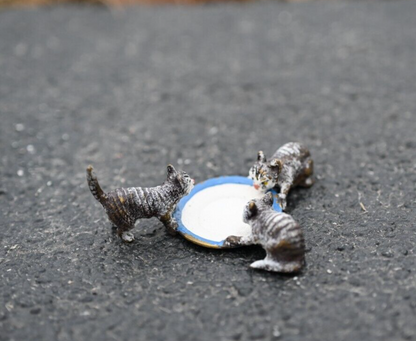 Unique Austrian Vienna Cold Painted Bronze Figure of Small Kittens Drinking Milk2