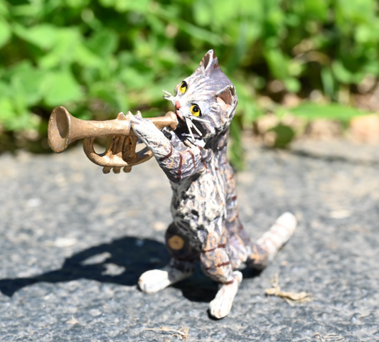 Fritz Bergmann  Austrian Vienna Cold  Painted Bronze Musical Cat Playing Trumpet0